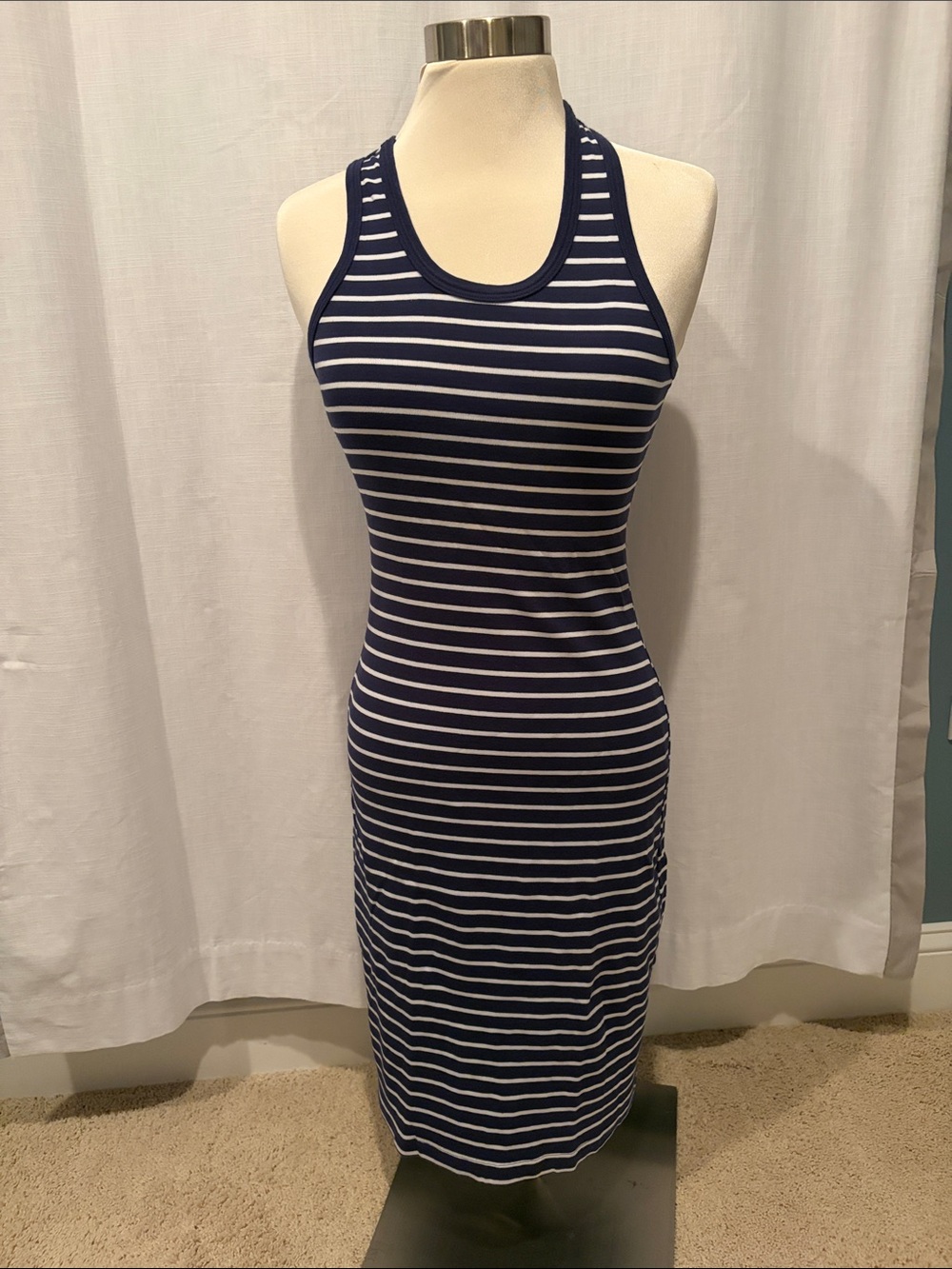 Christina LEHR Navy and White Striped Racerback Maxi Dress